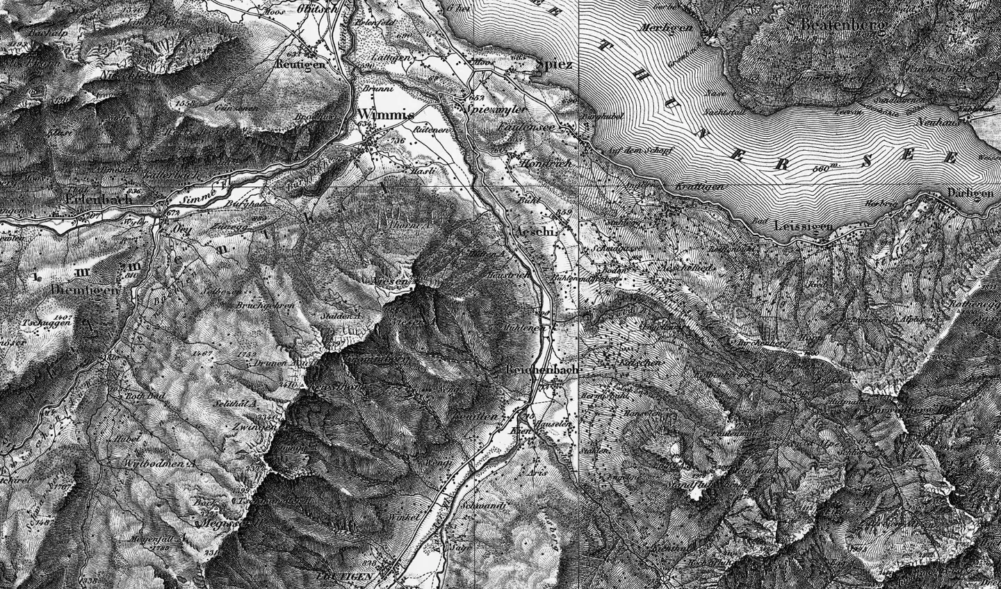 Landeskarte von 1864 mit der heutigen Route